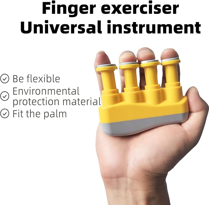 Finger Strengthener, Nalu Hand Grip Trainer Exerciser for Piano, Guitar, Bass, Ukulele Players, Plastic Material, Lightweight and Portable - Improve Finger Flexibility, Strength,1 Pack (Yellow+Gray)