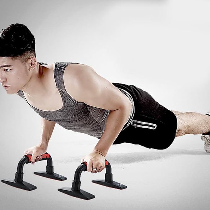 PRETYZOOM Push-up Bar and Frame, H-shaped Steel Pushup Stands with Non-slip Rubber Handles, Pair in Dark and Crimson for Arm Strength Training and Chest Abdomen Workout at Home