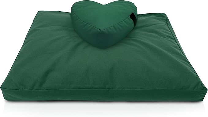 Bean Products Meditation Cushion Mat Set - Zafu Floor Pillow Organic Buckwheat Pillow + Cotton Filled Zabuton Prayer Pad - Meditation Pillow Yoga Knee Pad - Made in USA - 14" Round or 18" Oval