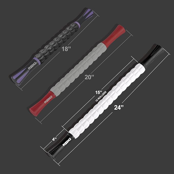Muscle Roller Massage Roller Stick- Deep Tissue Fascia Blaster for Myofascial Pain Relief, Lymphatic Drainage & Body Sculpting, Handheld Physical Therapy & Recovery Tool (Black White-24 inch)