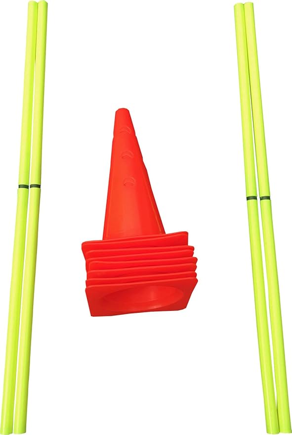 Speed & Agility Training Hurdles Cones Poles - 8 Cones & 4 Pole Set for Soccer, Sports, Plyometric Speed Training