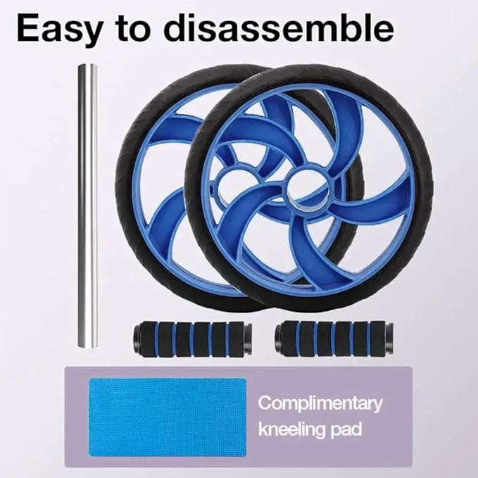Abdominal Roller Wheels Ab Trainer with Knee Pad Core Workout Exercise Muscle Fitness Equipment Men Women for Home Office Gym Outdoors (Blue And Black)