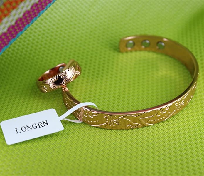 LONGRN-Pure Copper Magnetic Bracelet & Ring Adjustable Size for Women