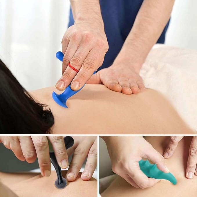 Manual Trigger Point Massage Tool and Thumb Saver for Full Body Deep Tissue Massage, Include 1 Green Thumb Protector Tool, 1 Blue Gun Type Massage Tool, 1 Black Hand Held 3-Legged Massage Knobs