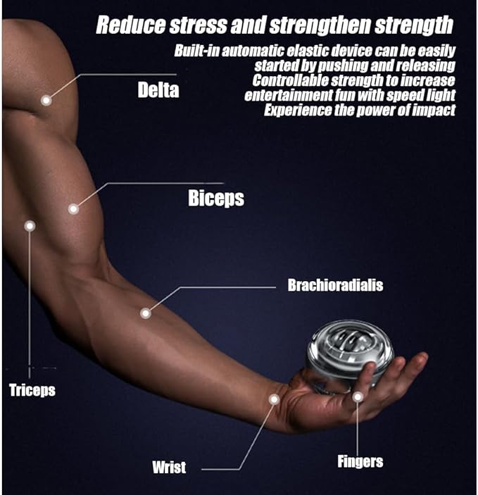 Wrist Ball Exerciser, Torque Ball Hand Exerciser, Gyro Ball Wrist Exerciser, Auto-Start Gyroscopic Forearmexerciser with LED Lights,Wrist Trainer for Stronger Arm Fingers Wristbones and Muscle