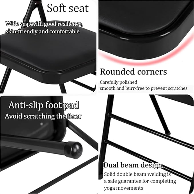 Folding Yoga Chair for Adults, Curved Chaise Lounge Chair for Yoga, Heavy-Duty Meditation and Exercise Chair with Detachable Lumbar Back Support for Home Workouts and Stretching (Black)