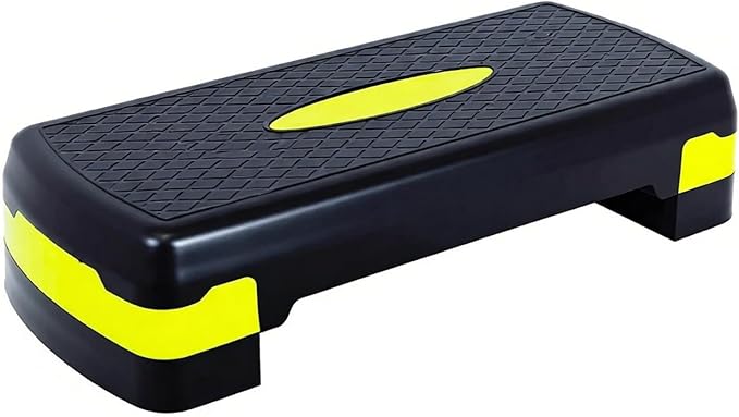 Adjustable Aerobic Stepper Platform, 27 Inch Non-Slip Workout Step with Removable Risers for Home Gym, Cardio, HIIT Training, Black and Lemon