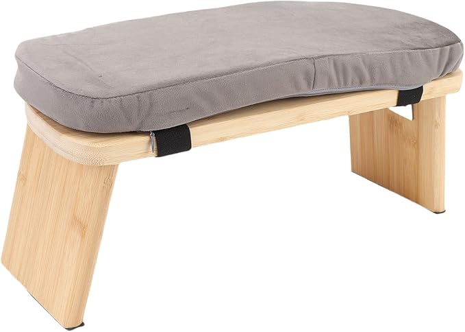 Yinhing Wooden Meditation Bench Ergonomic Detachable Kneeling Stool with Soft Cushion for Practice Includes Convenient Carry Bag Stylish Blue Design for Comfortable Meditation Sessions and (Gray)