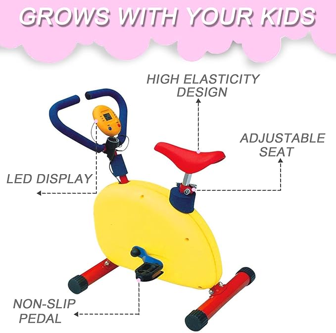 Kids Fitness Exercise Bike Equipment, Childrens Exercise Bike with Adjustable Seat, Kids Stationary Bike Workout Equipment, Gift for Boys Girls