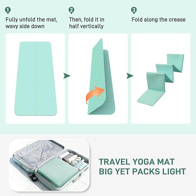 Foldable Yoga Mat for Travel 72"x 32"x 0.32"Inch, 8mm Thick Folding Exercise Mat, Outdoor Non-slip Pilates Mat for Women & Men, Wide Yoga Mat Packable for Workout and Fitness