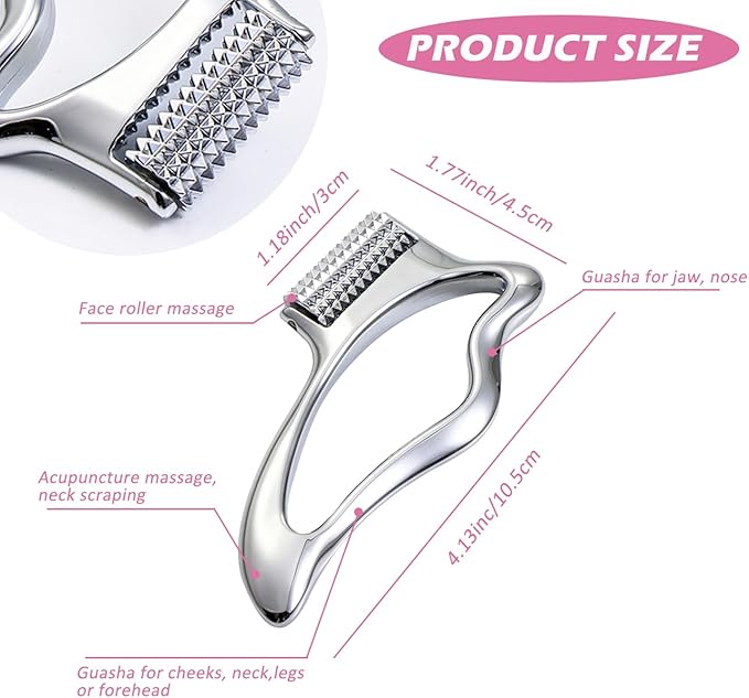 Gua Sha Tool for Face & Eye, Stainless Steel Facial Massage Tool - Depuff & Lifting, Promot Lymphatic Drainage