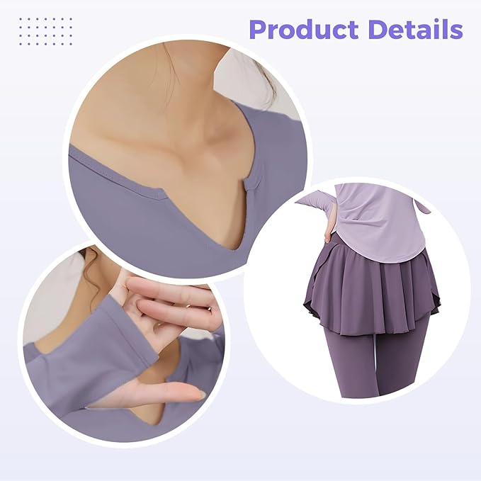 Women'S Black Two-Piece Pilates Set Xxl, Long Sleeve Top With Skirt And Leggings, Sweat-Wicking, Breathable, For 135-150 Lbs