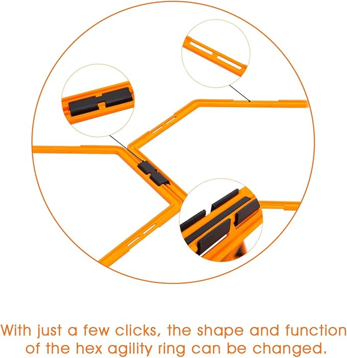 Hex Agility Rings Set of 6/12 Rings for Speed & Agility Footwork Training, Hexagon Ladder with Fitness Equipment Sport Workout Home Gym, Kids and Adults (Orange)