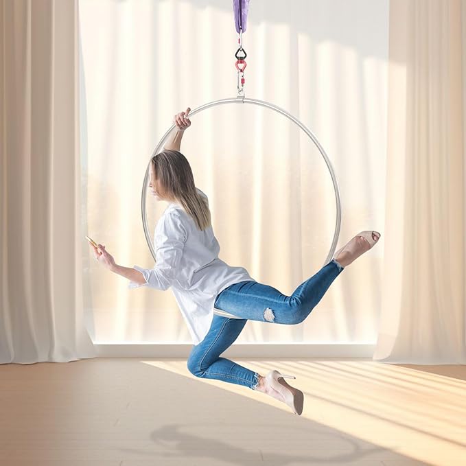 Aerial Lyra Hoop Kit, 95cm/37.4in Single Point Lyra Hoop Set, Aerial Dance Circus Ring Professional Yoga Starter Set Hoop Set for Air Yoga, Air Fitness, Acrobatic Training, Stainless Steel