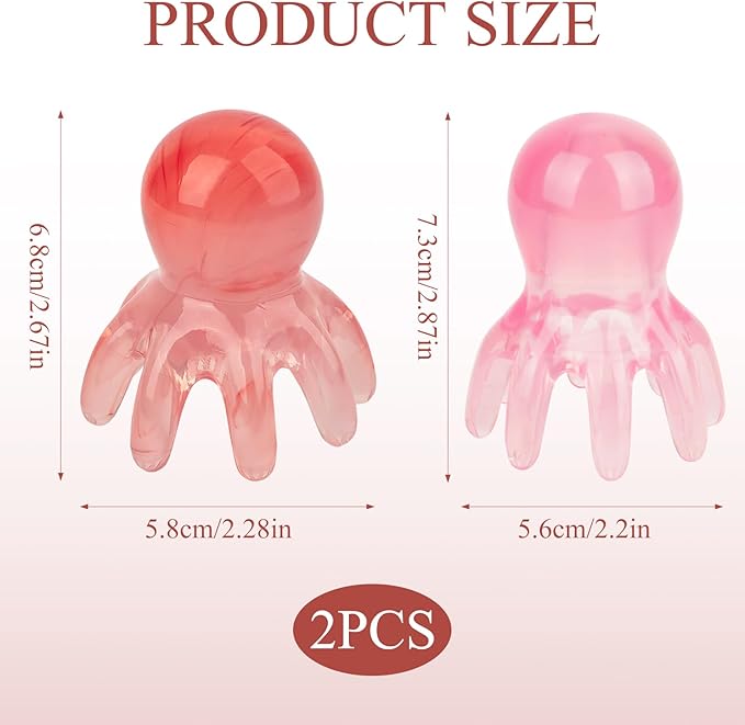 2 Pcs Octopus Head Massager Scalp Comb,Pink Octopus Comb Scalp Massage Tool to Relief Stress,Manual Head Massager for Headaches,Gift for Men and Women Relief Headaches Acupressure Tools