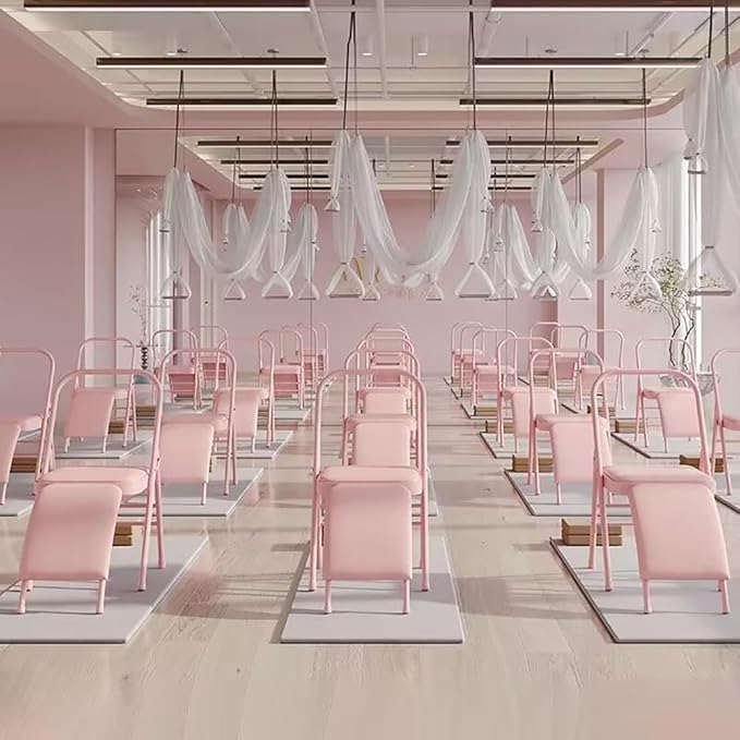Pilates Yoga Chair,Professional Iyengar Auxiliary Chair,Hardened Thick Yoga Folding Chair,Solid Anti-Slip, Stable,Foldable and Portable Backless Chair,Pink-Yoga Chair (Without Waist Drag)