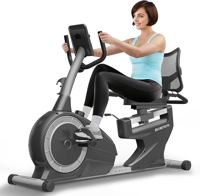 Recumbent Exercise Bike for Home, Magnetic Staionary Bike for Seniors/Adults with Adjustable Seat, 8-level Resistance, 350LB Capacity, LCD Monitor & Pulse Sensors