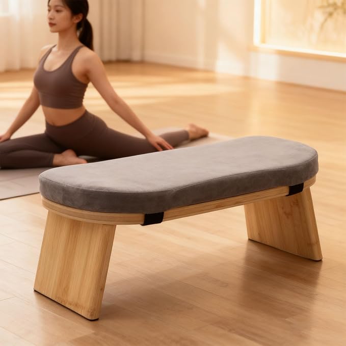 SUNGOOYUE Meditation Bench, Folding Prayer Kneeling Stool Supports 260lbs Yoga Stool with Soft Cotton Cushion for Comfortable Balanced Posture Home Use