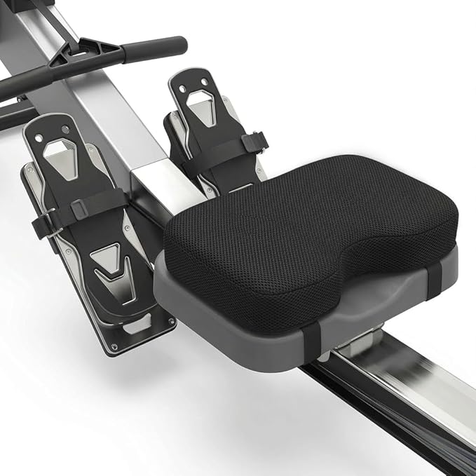 Memory Foam Rowing Machine Seat Cushion - Anti-Slip with Straps - Tailbone Pain Relief Pad Compatible with Concept 2, WaterRower, Hydrow, Peloton Bike