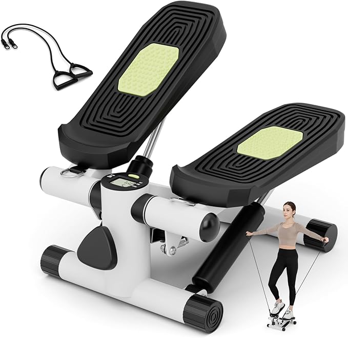 Mini Stair Steppers for Exercise at Home, Hydraulic Step Climber Machine with Resistance Bands & LCD Monitor, Portable Under Desk Stepper for Full Body Cardio Workout