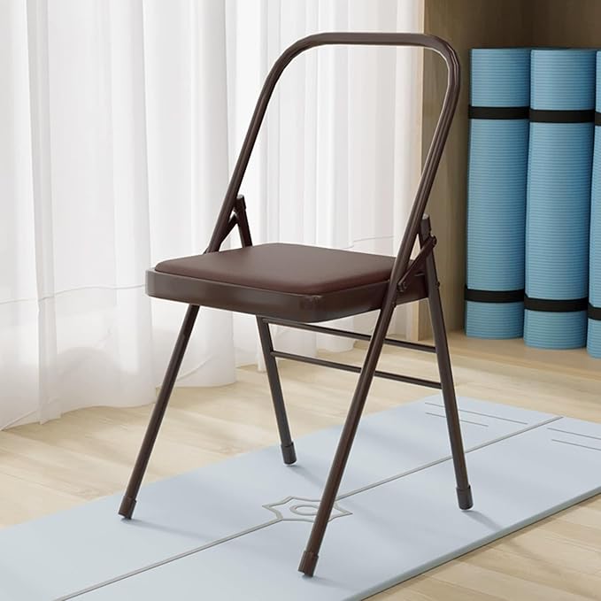 Foldable Yoga Auxiliary Chair for Adults Backless Yoga Chair Portable Curved Chaise LoungeChair forYoga YogaAuxiliaryChair with Anti Slip Foot Pads for Stretching Balance Training(Brown)