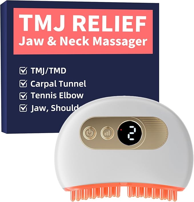 TMJ Relief Products Jaw, TMJ Massager with Vibration and Heating, Ergonomic Multi-Needle TMJ Massage Tool for Jaw & Neck Pain, Clenching & Teeth Grinding (White)