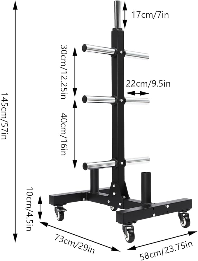 Plate Rack Tree, All Weight Plate Tree Holder & Vertical Barbell Storage Rack with Wheels, Commercial Weight Plate Tree for Homes, Hotels, Gyms