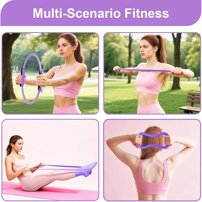 Pilates Equipment Kit for Women, Magic Circle Ring with Mini Ball, Multi Level Resistance Bands, Stretch Strap and Grip Socks, Women’s Day Gift