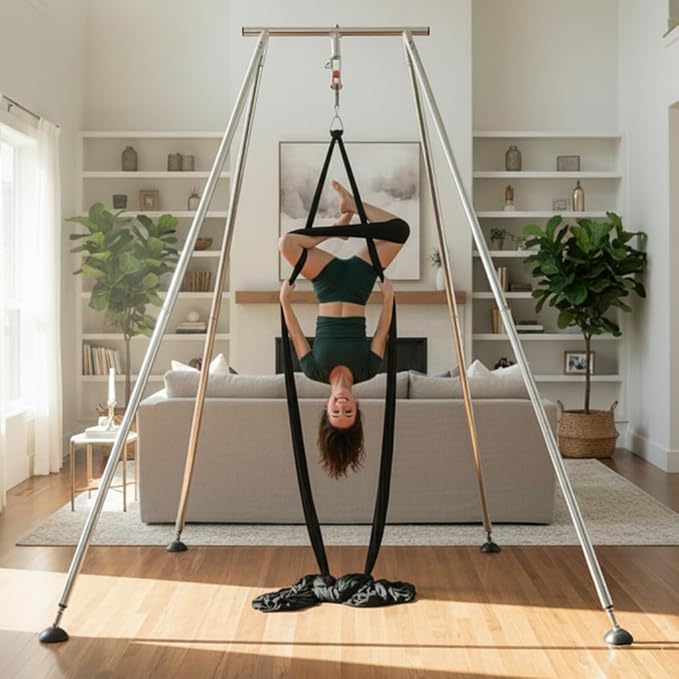 Houseables Aerial Silks, Yoga Swing, Aerial Yoga Hammock, Ariel Silk, Gymnastics Swing, Acrobatics Equipment, For Home, Indoor, Outdoor, Arial Setup, Rig, Sling, Portable