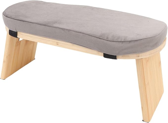 Dioche Wooden Meditation Bench Ergonomic Detachable Meditation Kneeling Stool with Soft Cushion and Carry Bag for Home Yoga and Practice Wood Cotton Material (Gray)