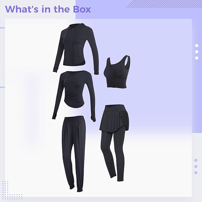 Women’S Pilates Set, 4-Piece Yoga Apparel, Xxl Size (135-150 Lb), Includes Jacket, Sports Bra, Long Sleeve Top, Polyester-Spandex Blend For Breathability