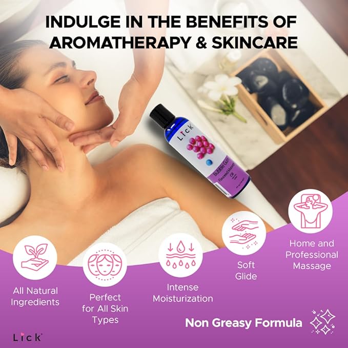 Lick Bubble Gum Flavored Massage Oil – Candy-Inspired Edible Massage Oil with Sweet Almond Oil & Vitamin E, Playful Smooth Glide for Couples Massage, 4 oz