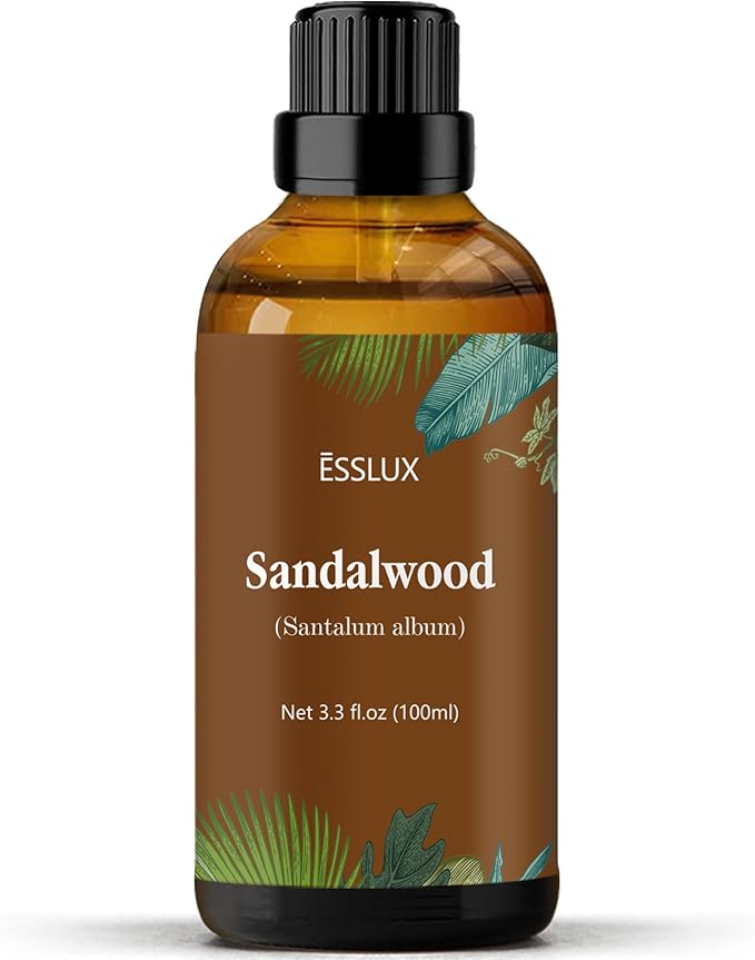 Sandalwood Essential Oil 100 ml, ESSLUX Large Single Wood Scented Oils 3.3 oz, Aromatherapy Oils for Diffuser, Candle Making, Soap, Perfume, Laundry