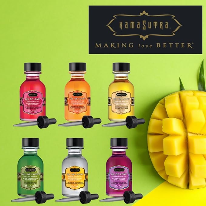 KAMA SUTRA Oil of Love Tropical Mango - .75 fl oz - Kissable Warming Body Topping for Oral Foreplay Fun. Delicious Lickable Flavor for Couples, Women, and Men. Water-Based.