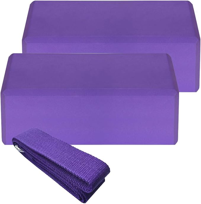 Yoga Wheel Cotton Stretching Strap Set Stability Blocks Pilates Exercise Pack for Beginners (Purple)