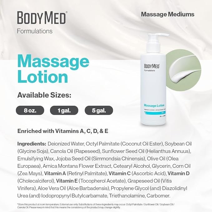 BodyMed Formulations Massage Lotion, 1 gal. – Fragrance-Free, All-Natural Lotion for Massage Therapy – Leaping Bunny Certified – with Arnica Extract & Jojoba – Non-Staining, & Paraben Free