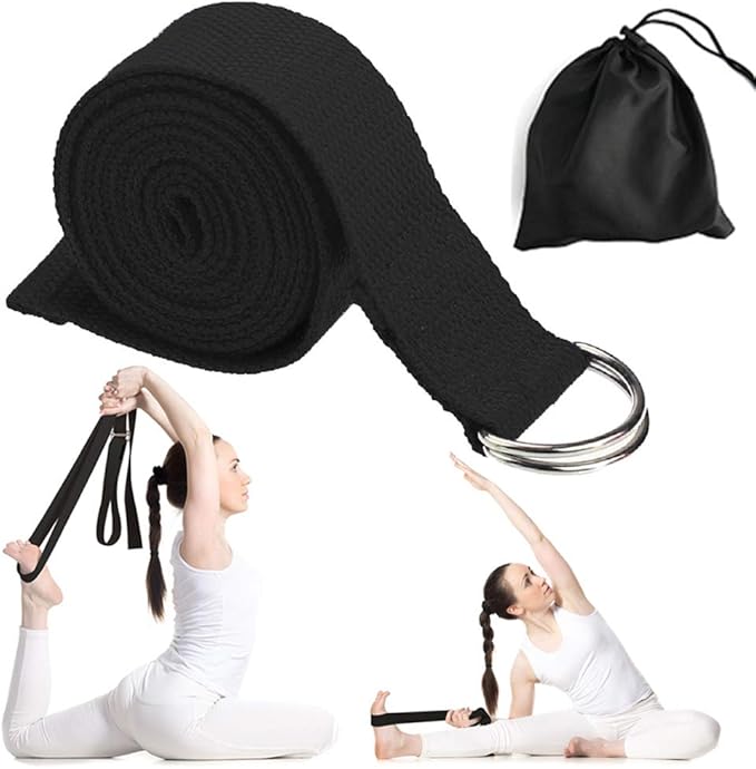 Cotton Exercise Yoga stretch Strap - Sturdy Flexibility Tensile Belt Adjustable Metal D-Ring Buckle, Hold Poses for Daily Stretching, Pilates, General Fitness, and Physical Therapy