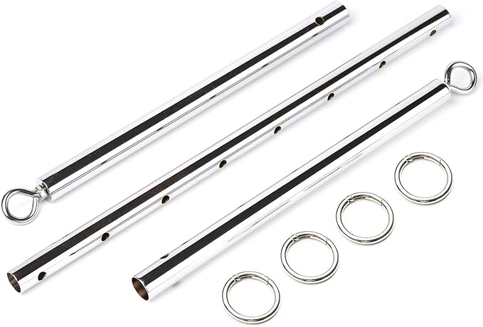EXREIZST Expandable 2 Spreader Bar Set with Bag and 4 Premium Soft Pad Leather Straps with 2 Chains Adjustable Home Yoga Bar Kit, Silver and Red