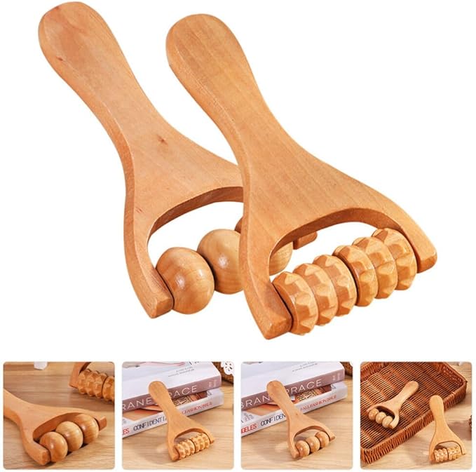 Healifty Wooden Foot Massager Roller Tool for Neck Shoulder Back and Legs - Compact Handheld Acupoint Massage Roller for Muscle Relief and Daily Use 2-Pack