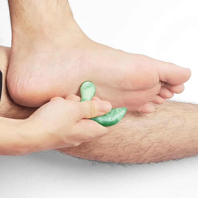 Deep Tissue Trigger Point Massage Tool - Natural Jade Gua Sha Acupuncture Scraping Stone - Foot Reflexology Acupressure Point Massager for Full Body Relax, Muscles Soreness and Pain Relief
