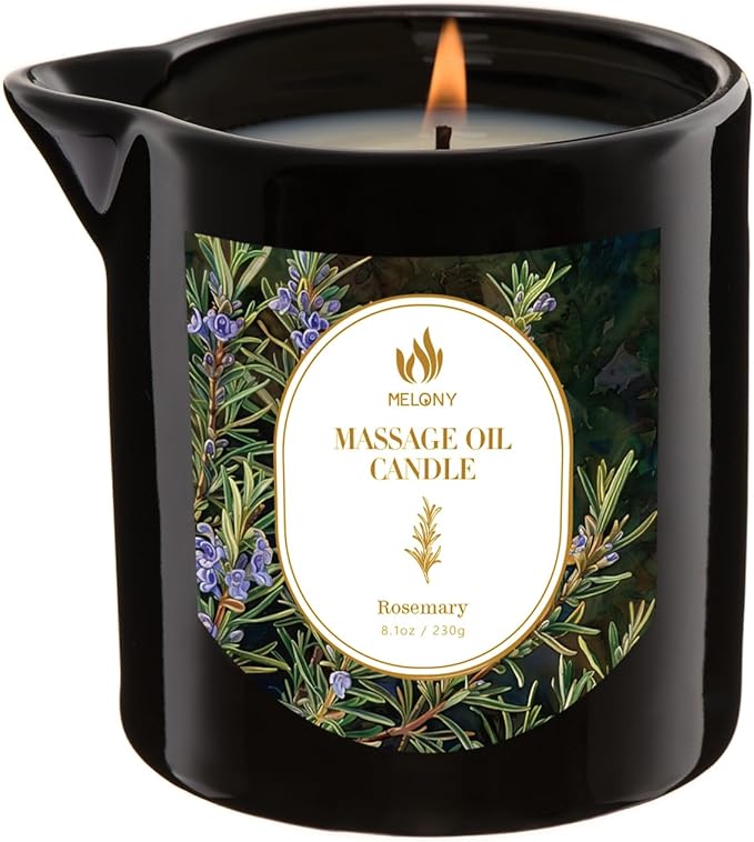 MELONY Aromatherapy Massage Oil Candle, Essential Oil Candle Lotion, 8.1OZ/230g, Home Spa with Luxurious Body Oil Candle, Intensive Skin Treatment Candle, Low Temp Body Safe Wax (Rosemary)
