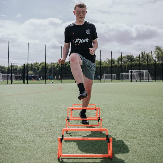 Multi Level Mini Speed and Agility Hurdles – Pack of 3 Orange Height Adjustable Multi Sports Hurdles 6 Inches, 9 Inches and 12 Inches - Light Weight Carry Bag Included.