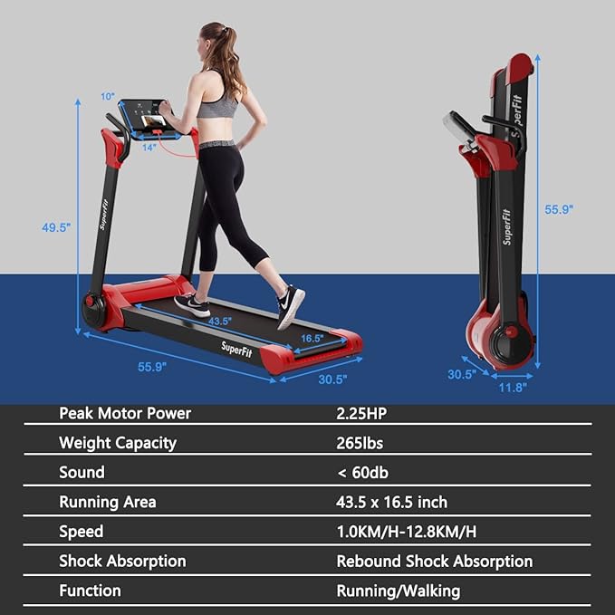 Goplus 3HP Treadmill with Desk Workstation, Superfit Foldable Treadmills for Home Office, Adjustable Height, Bluetooth Speaker, APP Control, LED Display, 25 Preset Programs, Portable Running Machine
