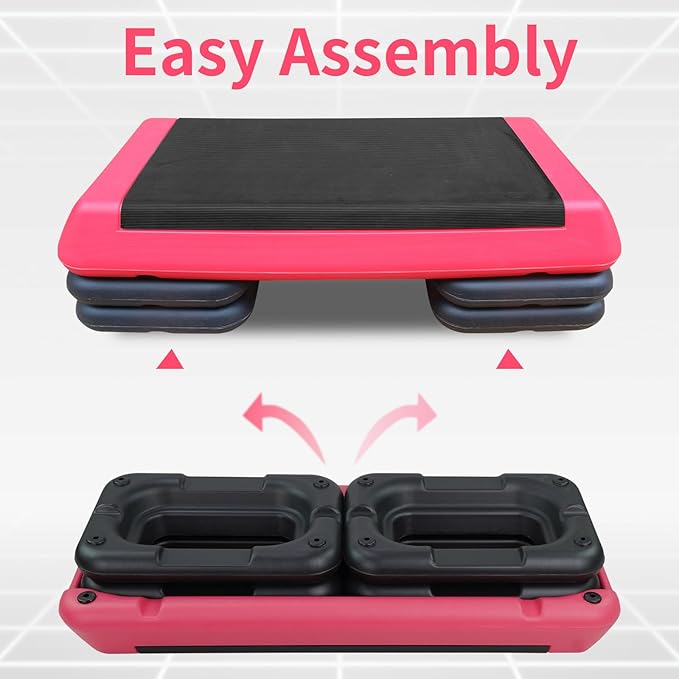 Adjustable Aerobic Stepper Workout Step with 4 Risers Fitness & Exercise Platform Trainer