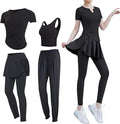 Women’S 4-Piece Pilates Workout Set, Tank Bra, Short-Sleeve Shirt, And Leggings, Polyester/Spandex, Size Xxl For 135-150