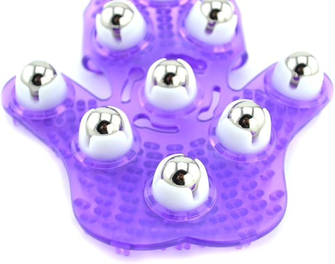 SAMYO Palm Shaped Massage Glove Body Massager with 9 360-degree-roller Metal Roller Ball Beauty Body Care (Purple)