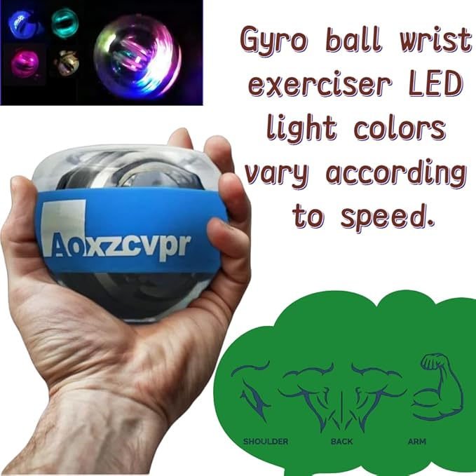 Gyro Power Torque Ball Wrist Exerciser - Auto Start Spinner with LED - Strengthen Grip, Forearm, & Hand - Hand Trainer for Sports Enthusiasts.