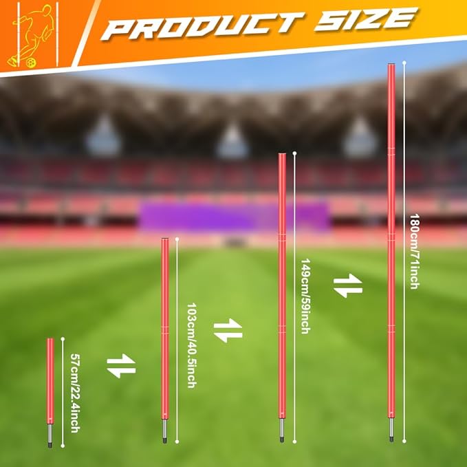 Soccer Agility Training Slalom Poles Adjustable Orange Agility Poles for Outdoor Agility Training Poles Equipment Applicable to Speed Physical Fitness Training Fitness Soccer & Basketball Training