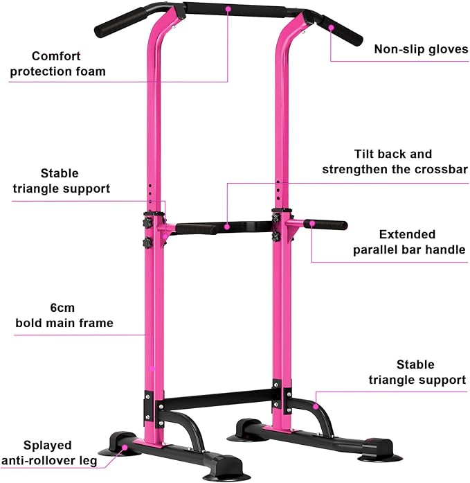 SogesHome Power Tower Pull Up Bar and Dip Station, Height Adjustable Dip Stand Exercise Machine for Home Gym, Multi-Functional Free Standing Strength Training Fitness Workout Station