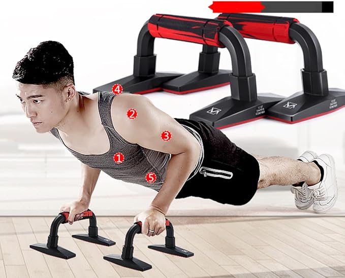 PRETYZOOM Push-up Bar and Frame, H-shaped Steel Pushup Stands with Non-slip Rubber Handles, Pair in Dark and Crimson for Arm Strength Training and Chest Abdomen Workout at Home
